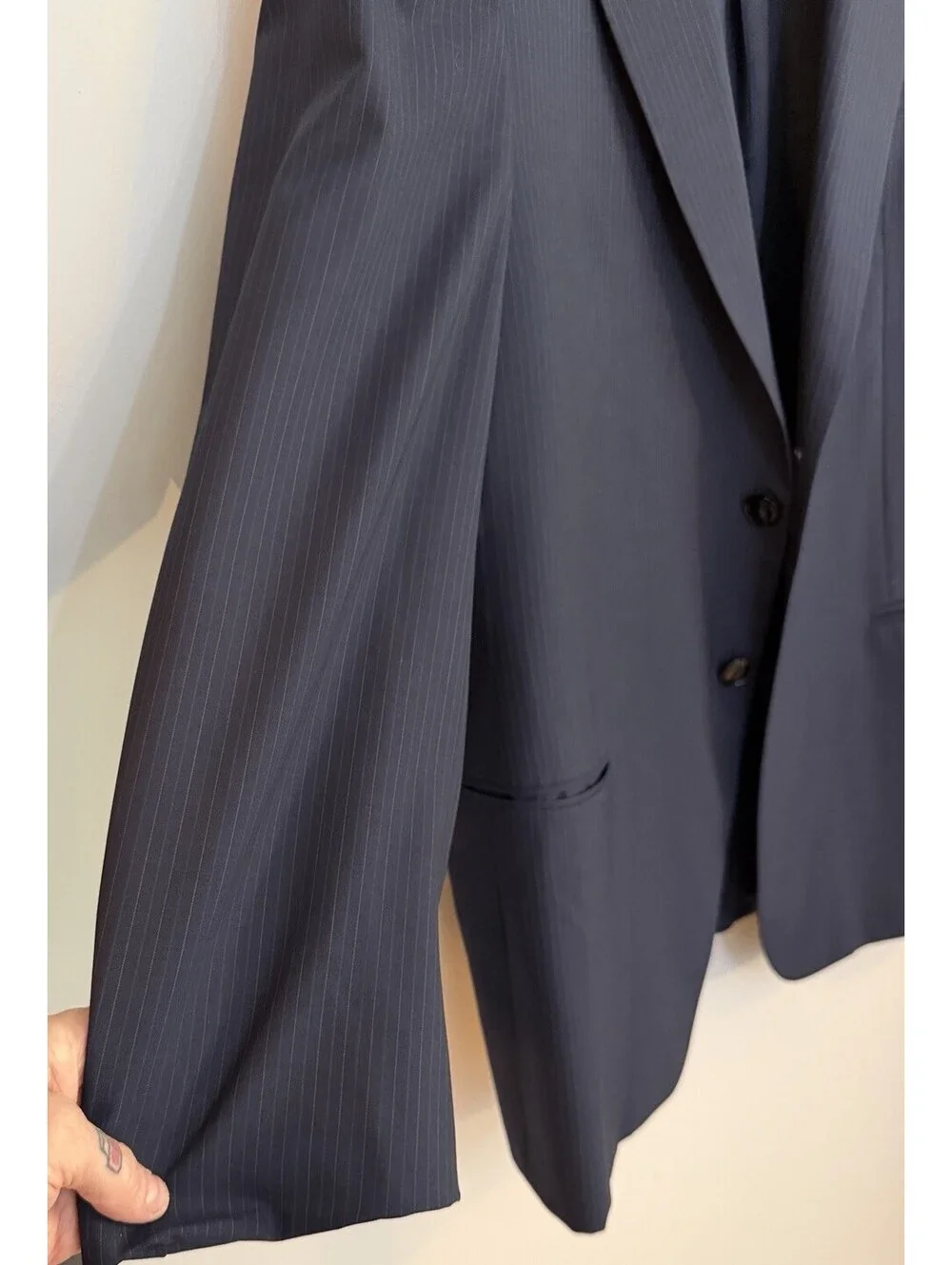 Giorgio Armani Trader Blue Suit Jacket Blazer 44Long Navy Blue Pinstripe Wool